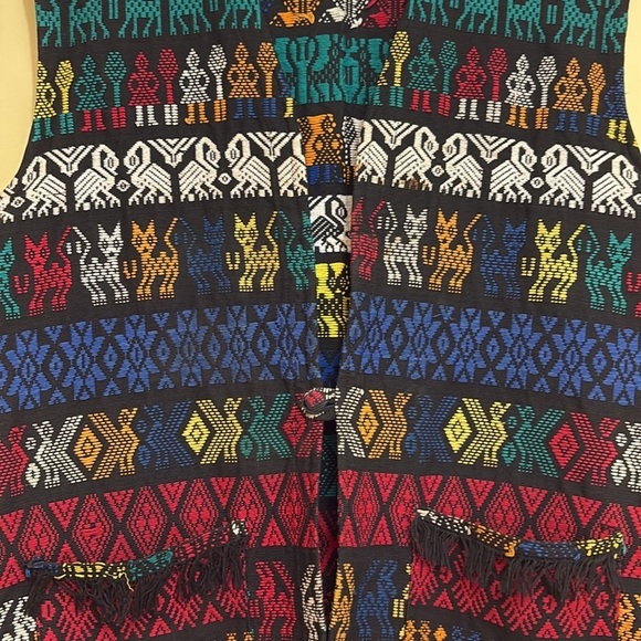 La Original | Vintage 100% Cotton Guatemala Fringe Woven Folklore Cat Vest L - Picture 9 of 17